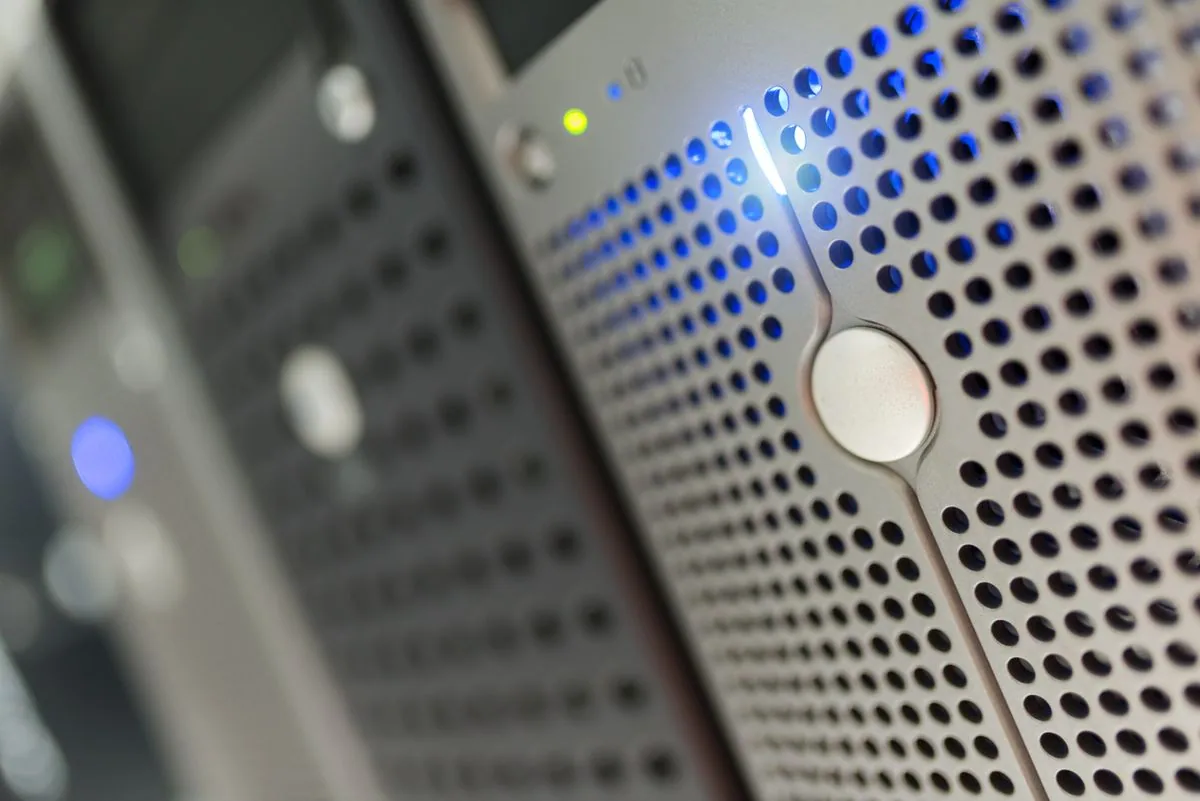 Perforated server enclosure with blue status lights